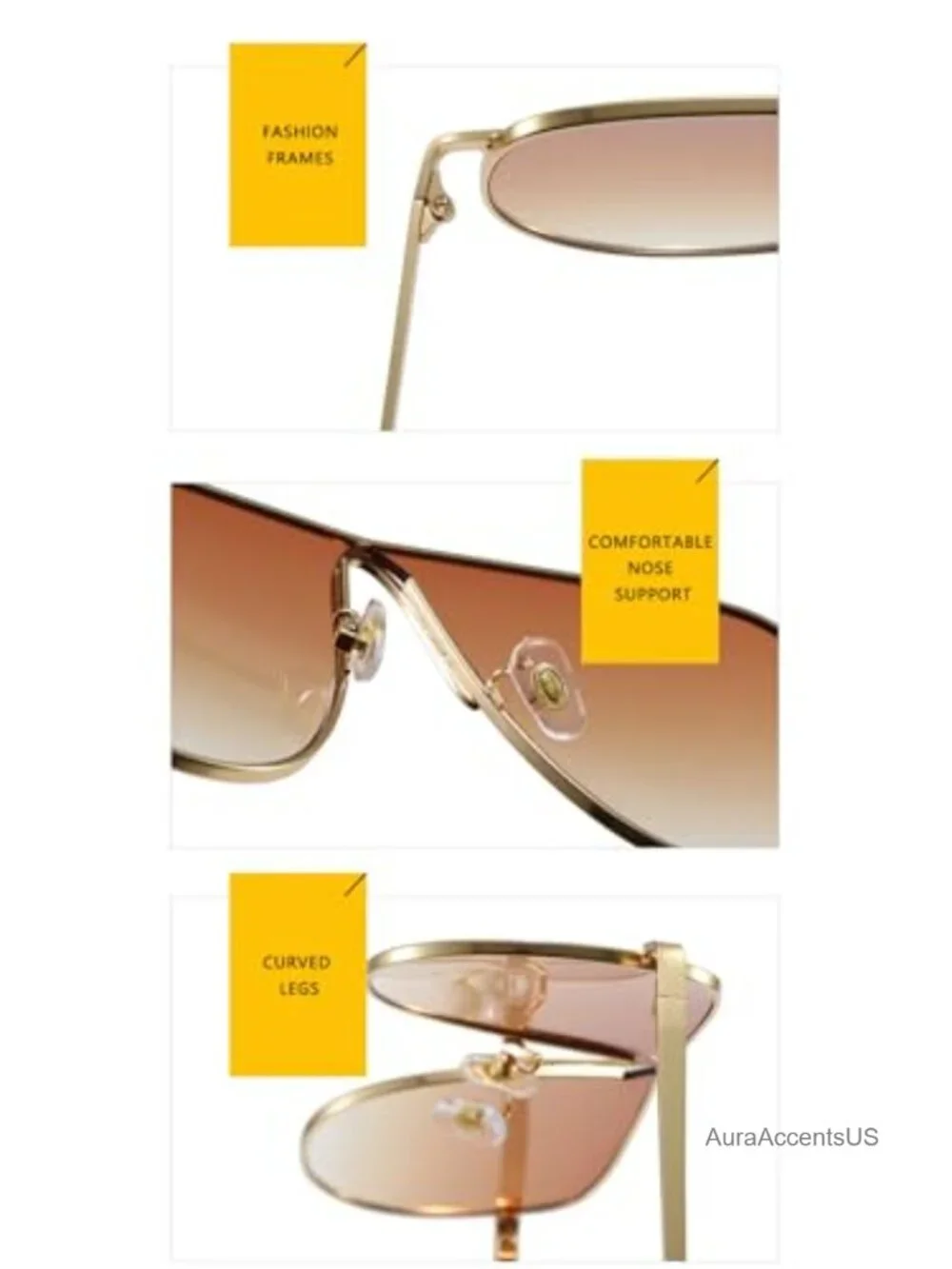 Oversized Aviator Sunglasses Gold Metal Frame Square UV Protection Unisex